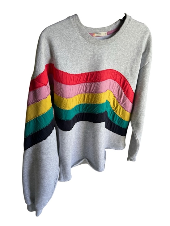 Marine Layer Tops - Marine Layer XS Cropped Color Stripe Sweatshirt - Gray